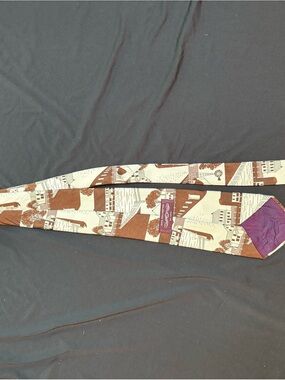 Vintage Farmhouse Print polyester Tie in Brown & Cream